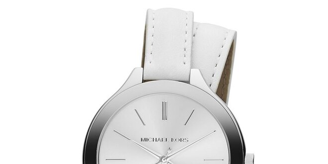 Dámske analógové hodinky s prekríženým bielym remienkom Michael Kors