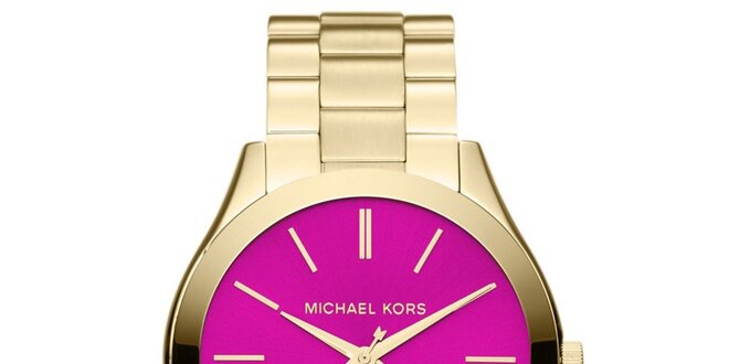 Dámske pozlátené hodinky s fuchsiovým ciferníkom Michael Kors