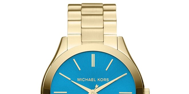 Dámske pozlátené oceľové hodinky s modrým ciferníkom Michael Kors