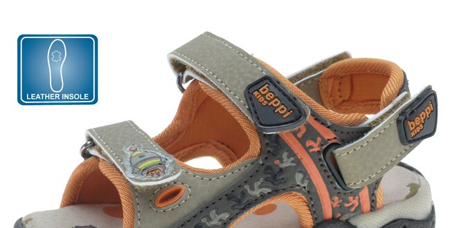 Detské šedo-oranžové kožené sandále Beppi