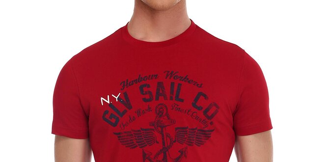 Pánske červené tričko s potlačou a nápismi Galvanni