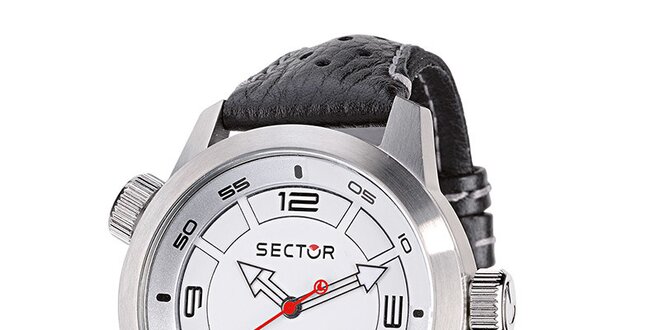 Pánske oversized hodinky Sector s čiernym koženým remienkom