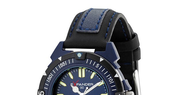 Pánske čierno-modré oceľové hodinky Sector s koženým remienkom