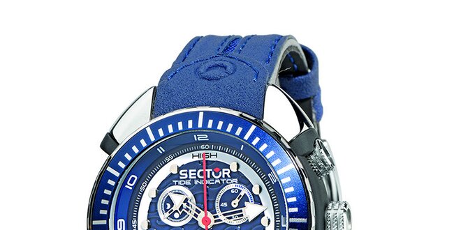 Pánske modré oceľové hodinky Sector s koženým remienkom