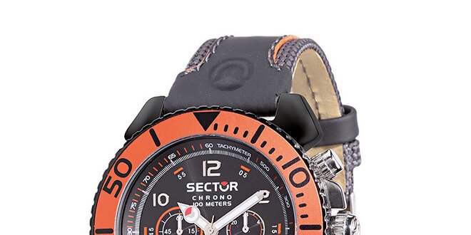 Pánske čierno-oranžové hodinky Sector s koženým remienkom