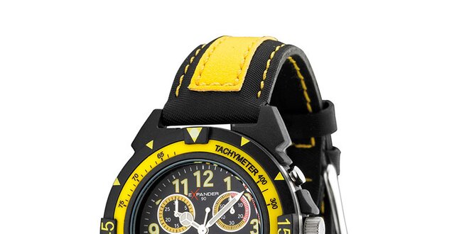 Čierno-žlté oceľové hodinky Sector s koženým remienkom
