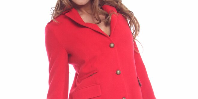 Dámsky červený kabát s medenými gombíkmi Vera Ravenna