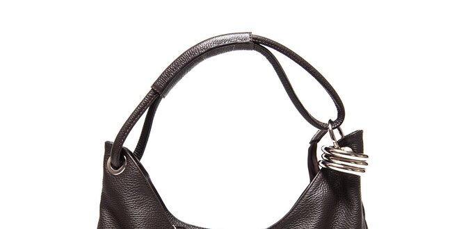 Dámska tmavo hnedá kožená kabelka s kovovou ozdobou Carla Ferreri