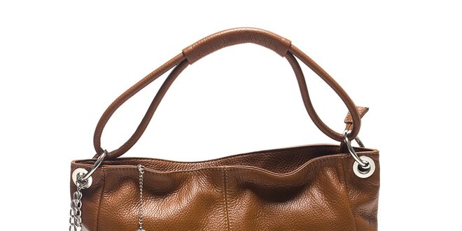 Dámska koňaková kožená kabelka s ozdobnými strapcami Carla Ferreri