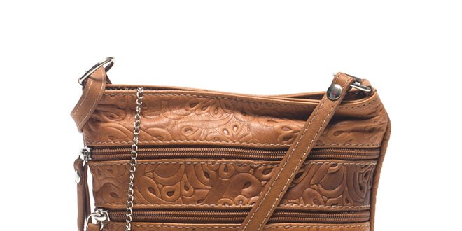 Dámska koňakovo hnedá kožená taška so vzorom Carla Ferreri