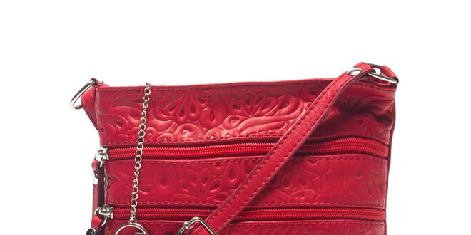 Dámska červená kožená taška so vzorom Carla Ferreri