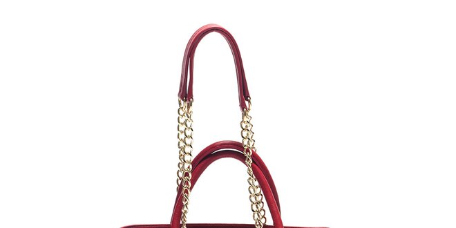 Dámska červená kožená kabelka s retiazkovými ušami Carla Ferreri