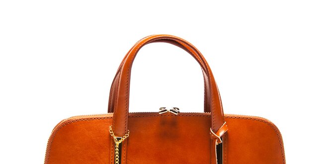 Dámska koňaková kožená kufríková kabelka Carla Ferreri