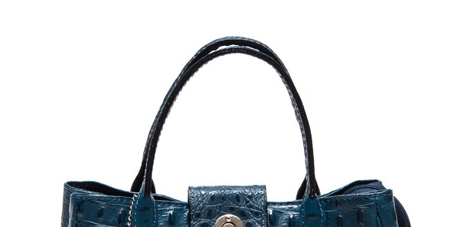 Dámska modrá kožená kabelka s krokodílim vzorom Carla Ferreri