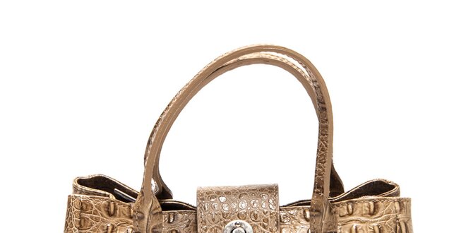 Dámska tmavo béžová kabelka s motívom krokodílej kože Carla Ferreri