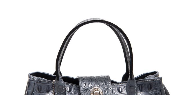Dámska šedá kožená kabelka s krokodílim vzorom Carla Ferreri