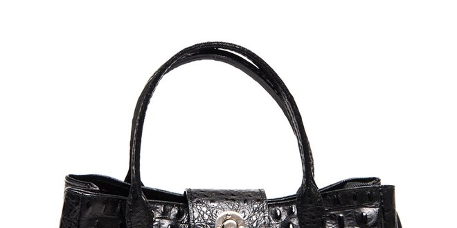 Dámska čierna kabelka s motívom krokodílej kože Carla Ferreri