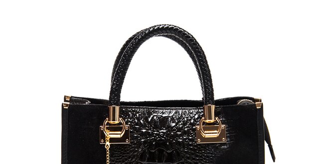 Dámska čierna kabelka s krokodílim vzorom Carla Ferreri