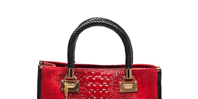 Dámska červená kabelka s krokodílim vzorom Carla Ferreri