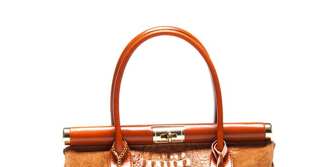 Dámska kufríková kabelka v koňakovej farbe Carla Ferreri
