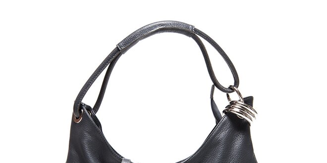 Dámska tmavo šedá kožená kabelka s kovovou ozdobou Carla Ferreri