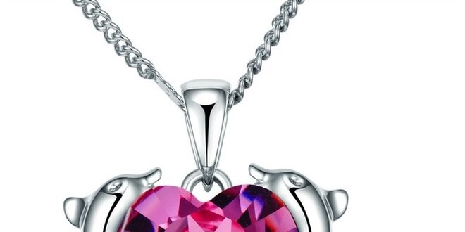 Dámsky náhrdelník s delfínmi a ružovým srdcom Mileyna Accesories