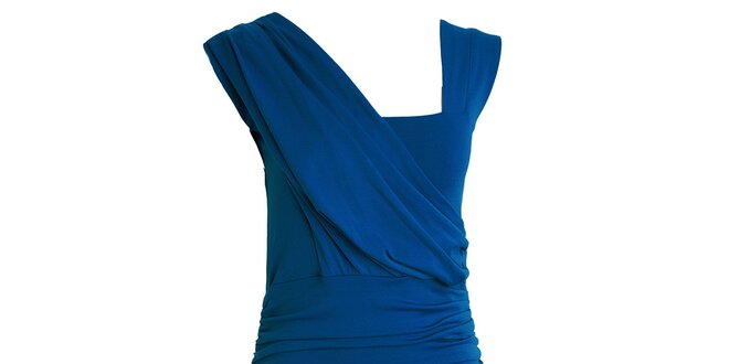 Dámske kobaltovo modré šaty s asymetrickým výstrihom CeMe London