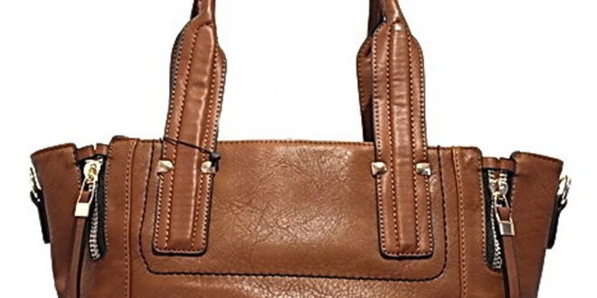 Dámska hnedá kabelka s okrasnými zipsami Bessie