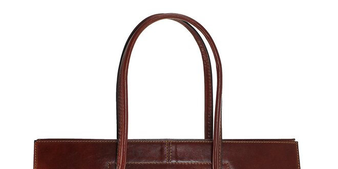 Dámska tmavo hnedá kožená kabelka s dlhšími pútkami Florence Bags