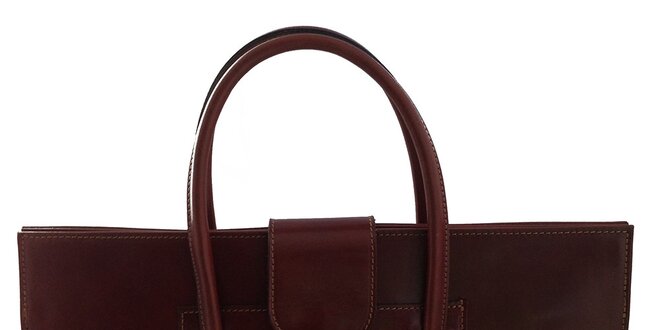 Dámska tmavo hnedá kožená obdĺžniková kabelka s klopou Florence Bags