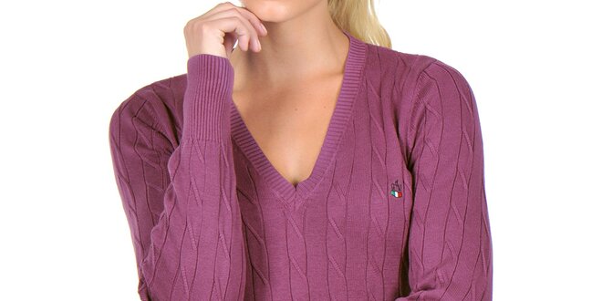Dámsky fialový sveter s véčkovým výstrihom Giorgio di Mare