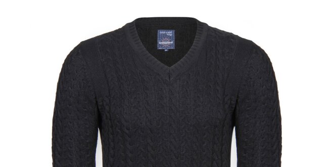Pánsky čierny sveter s vrkočovým vzorom Giorgio di Mare