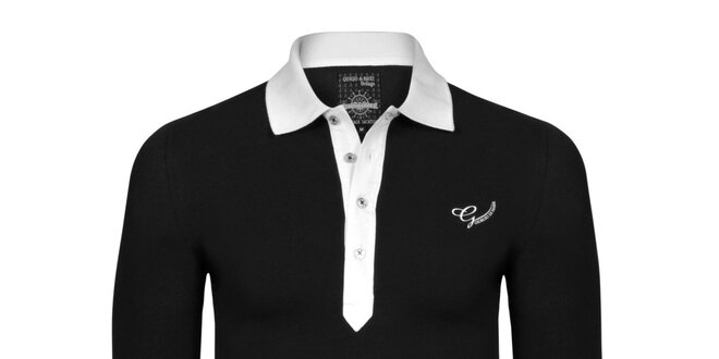 Pánske čierne polo tričko s bielym límčekom Giorgio di Mare