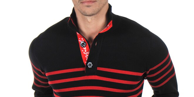 Pánsky čierny sveter s červenými prúžkami Giorgio di Mare