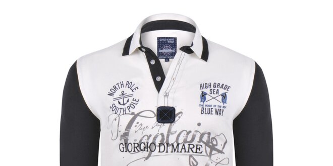 Pánske krémové polo tričko s modrými rukávmi Giorgio Di Mare