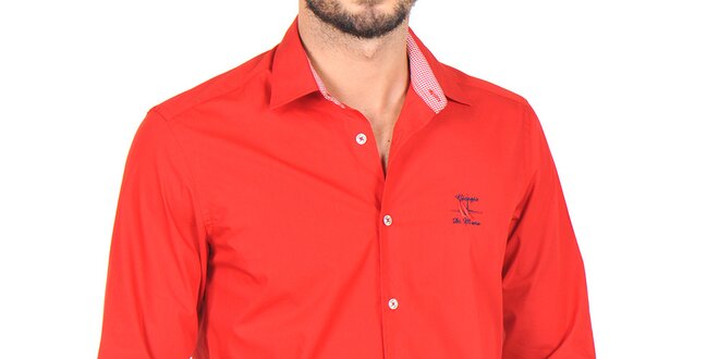 Pánska červená košeľa s modrými výšivkami Giorgio di Mare