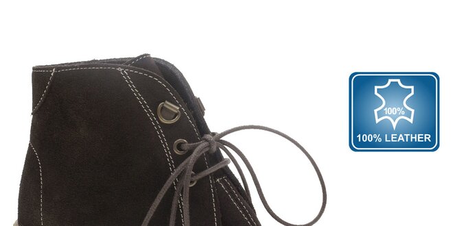 Dámske tmavo hnedé členkové topánky so šnúrkami Beppi