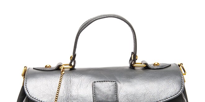 Dámska šedá kožená kabelka so zlatým zámčekom Isabella Rhea
