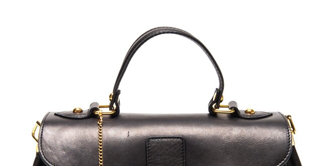 Dámska čierna kožená kabelka so zlatým zámčekom Isabella Rhea