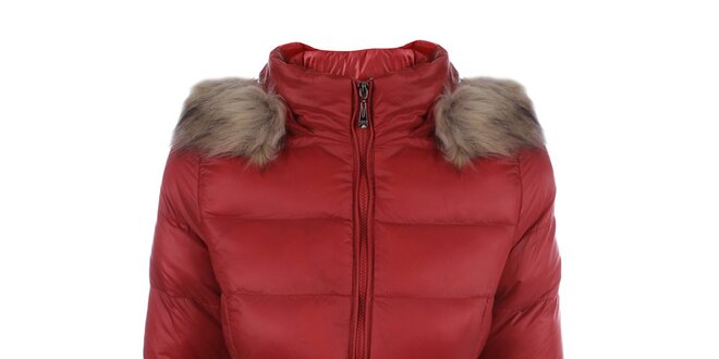 Dámska červená prešívaná bunda s kapucňou B.style