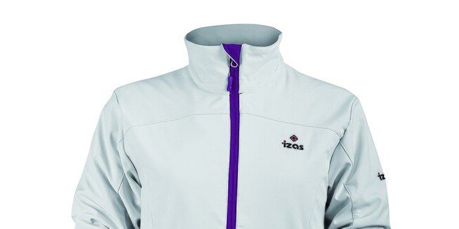 Dámska biela softshellová bunda s fialovým zipsom Izas