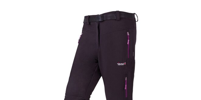 Dámske čierne nohavice s opaskom a fialovými detailmi Izas