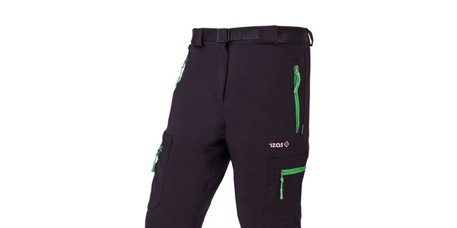 Dámske čierne outdoorové nohavice so zelenými prvkami Izas