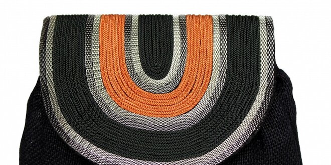 Dámska čierna ľanová kabelka Tantra s retiazkou a oranžovým detailom