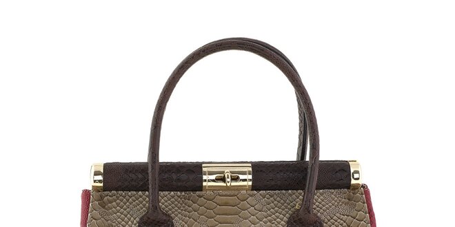 Dámska hnedo-vínová kožená kabelka na zámoček s krokodílim vzorom Classe Regina
