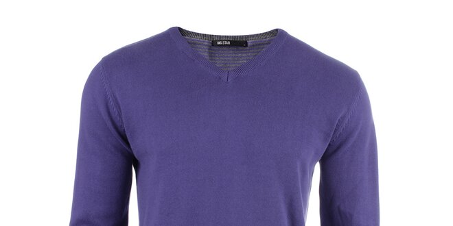 Pánsky fialový sveter s véčkovým výstrihom Big Star