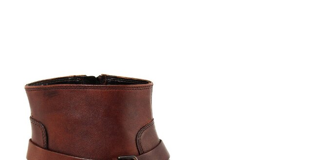 Dámske koňakovo hnedé členkové topánky na zips Paola Ferri