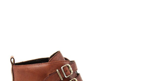 Dámske koňakovo hnedé topánky so zipsom a prackami Paola Ferri