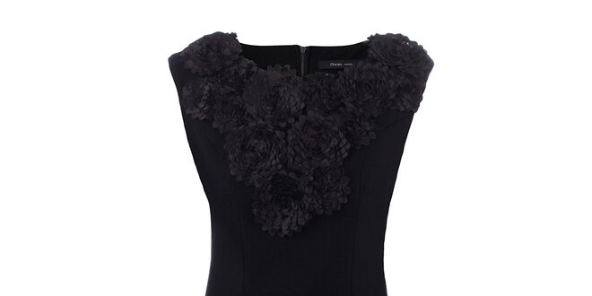 Dámske čierne šaty s kvetinovým výstrihom Dislay DY Design