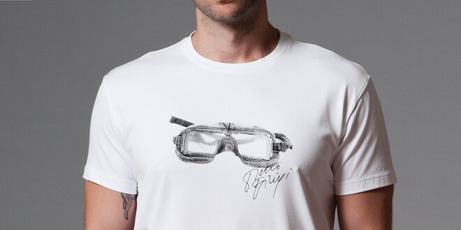 Pánske biele tričko s potlačou okuliarov Pietro Filipi